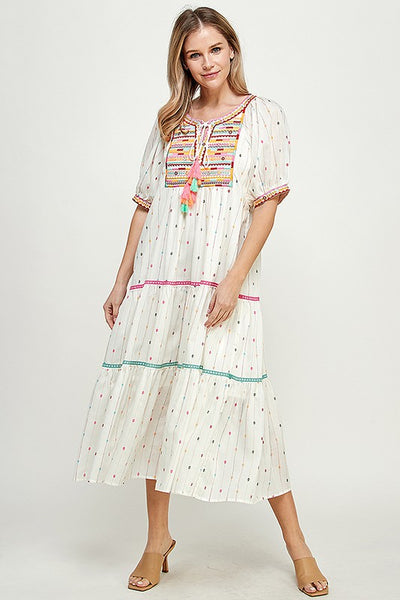 Get trendy with Embroidered Midi Dress - Dresses available at ShopMucho. Grab yours for $74 today!