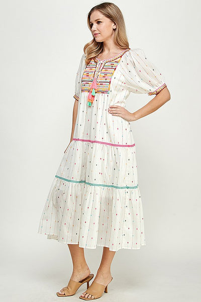 Get trendy with Embroidered Midi Dress - Dresses available at ShopMucho. Grab yours for $74 today!