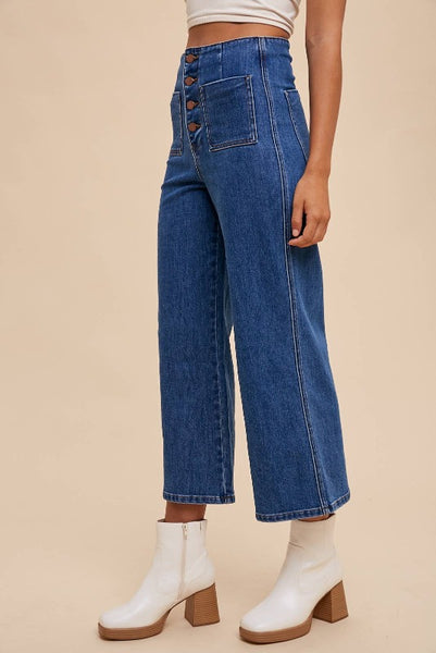 Get trendy with High Rise Button Front Cropped Wide Leg Denim - Bottoms available at ShopMucho. Grab yours for $58 today!