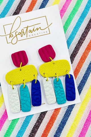 Get trendy with Clay Colorblock Textured Statement Earrings - Earrings available at ShopMucho. Grab yours for $45 today!