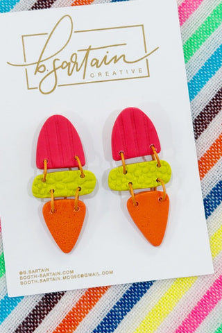Get trendy with Clay Colorblock Earrings- Neon - Earrings available at ShopMucho. Grab yours for $32 today!
