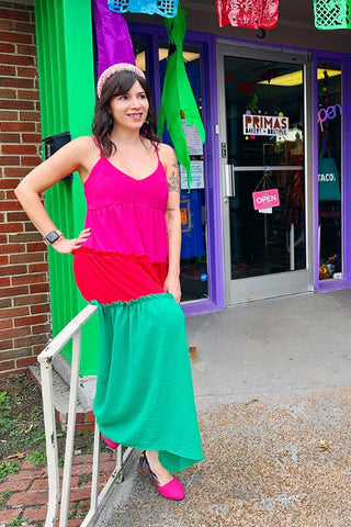 Get trendy with Multicolor Tiered Maxi Dress - Dresses available at ShopMucho. Grab yours for $56 today!
