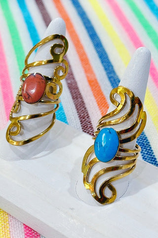 Get trendy with Semiprecious Stone Hammered Art Nouveau Gold Rings - Ring available at ShopMucho. Grab yours for $30 today!