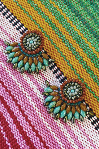 Get trendy with Beaded Fringe Stud Earrings - Rust & Turquoise - Earrings available at ShopMucho. Grab yours for $26 today!