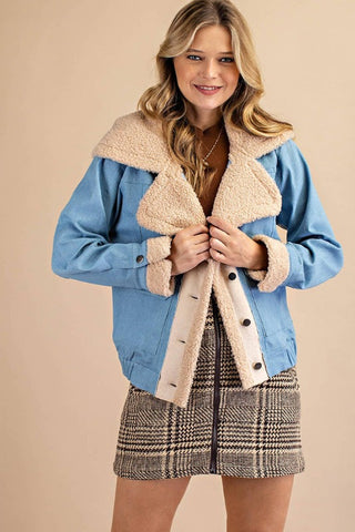Get trendy with Cozy Denim Jacket With Faux Fur Trim - Outerwear available at ShopMucho. Grab yours for $62 today!