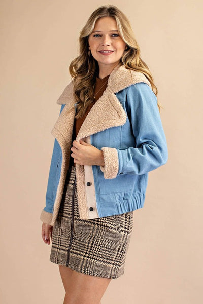 Get trendy with Cozy Denim Jacket With Faux Fur Trim - Outerwear available at ShopMucho. Grab yours for $46.50 today!