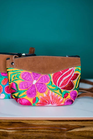 Get trendy with Fiesta Embroidered Floral & Suede Leather Crossbody Handbag - Handbags available at ShopMucho. Grab yours for $42 today!