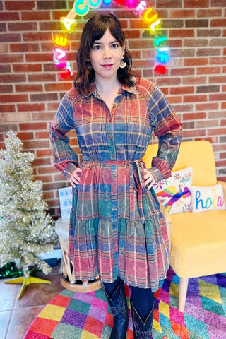 Get trendy with Colorful Plaid Tiered Dress - Dresses available at ShopMucho. Grab yours for $72 today!