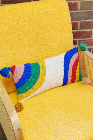 Get trendy with Rainbow Hook Pillow With Tassels - Pillows available at ShopMucho. Grab yours for $48 today!