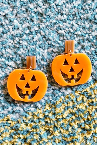 Get trendy with Pumpkin Acrylic Dangle Earrings - Earrings available at ShopMucho. Grab yours for $24 today!