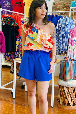 Get trendy with Floral Print One Shoulder Top - Tops available at ShopMucho. Grab yours for $42 today!