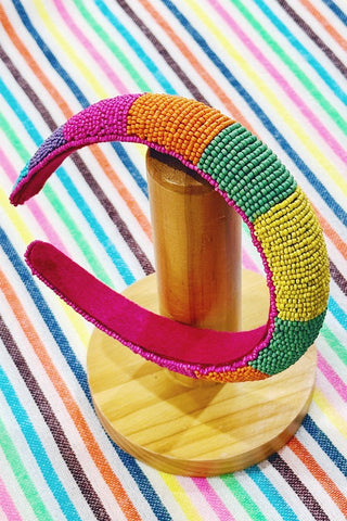 Get trendy with Hand Beaded Rainbow Stripe Headband - Accessories available at ShopMucho. Grab yours for $45 today!