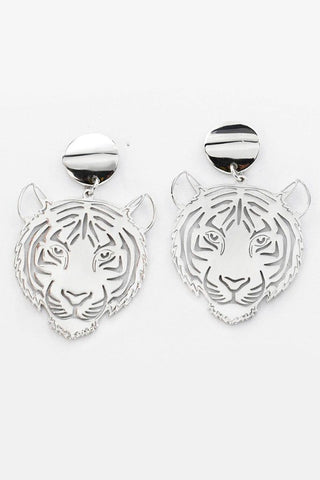 Get trendy with Silver Tiger Dangle Earrings - Earrings available at ShopMucho. Grab yours for $35 today!