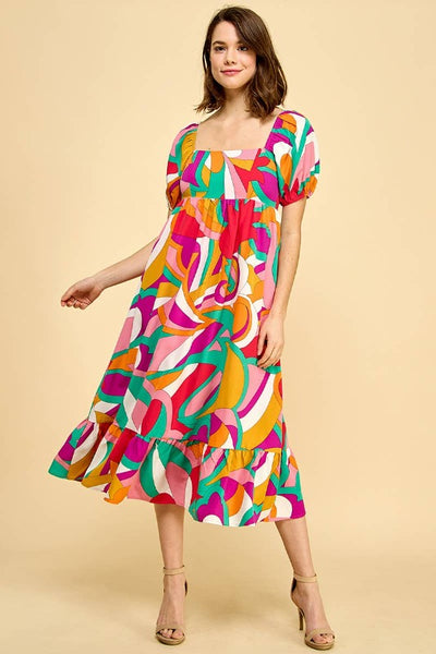 Get trendy with Retro Print Square Neck Midi Dress - Dresses available at ShopMucho. Grab yours for $64 today!