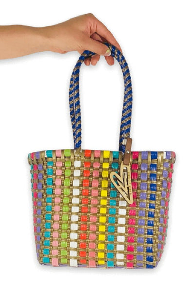 Get trendy with Woven Rainbow Stripe Mini Tote Bag - Handbags available at ShopMucho. Grab yours for $48 today!